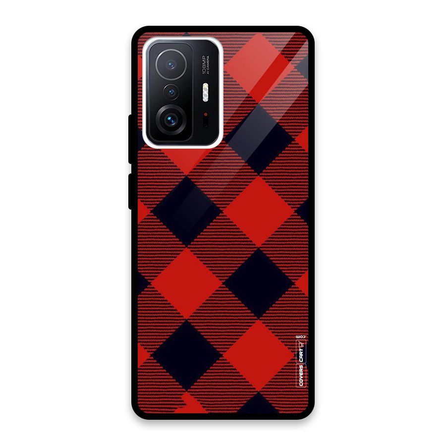 Red Diagonal Check Glass Back Case for Xiaomi 11T Pro
