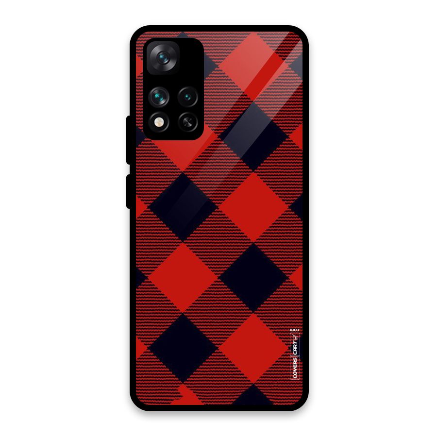 Red Diagonal Check Glass Back Case for Xiaomi 11i HyperCharge 5G