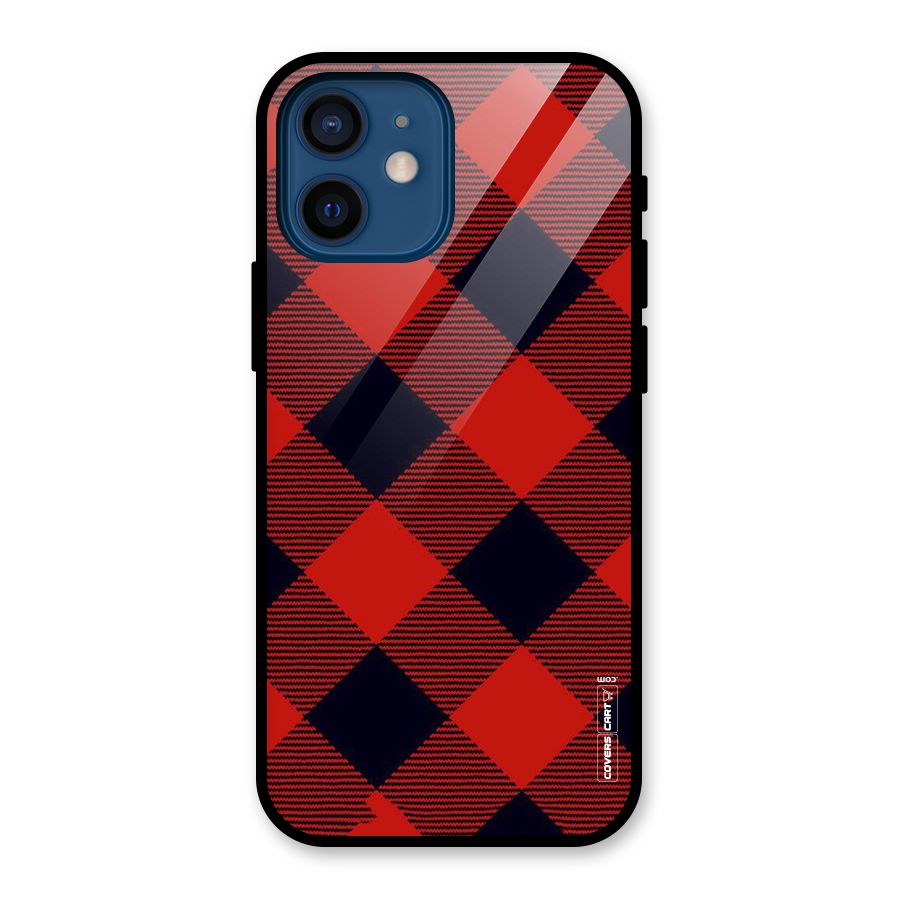 Red Diagonal Check Glass Back Case for iPhone 12 Mini