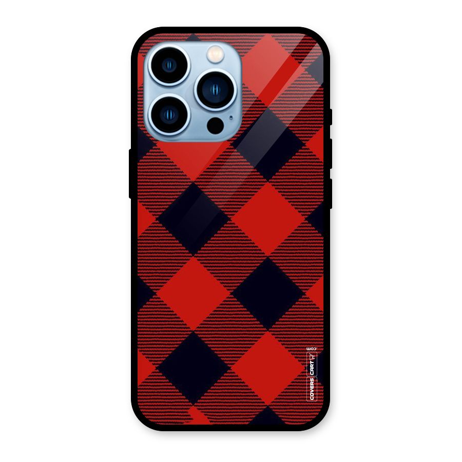 Red Diagonal Check Glass Back Case for iPhone 13 Pro