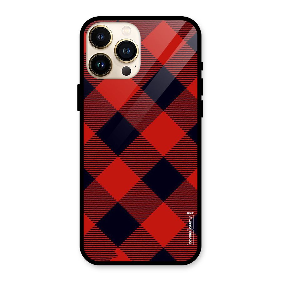 Red Diagonal Check Glass Back Case for iPhone 13 Pro Max