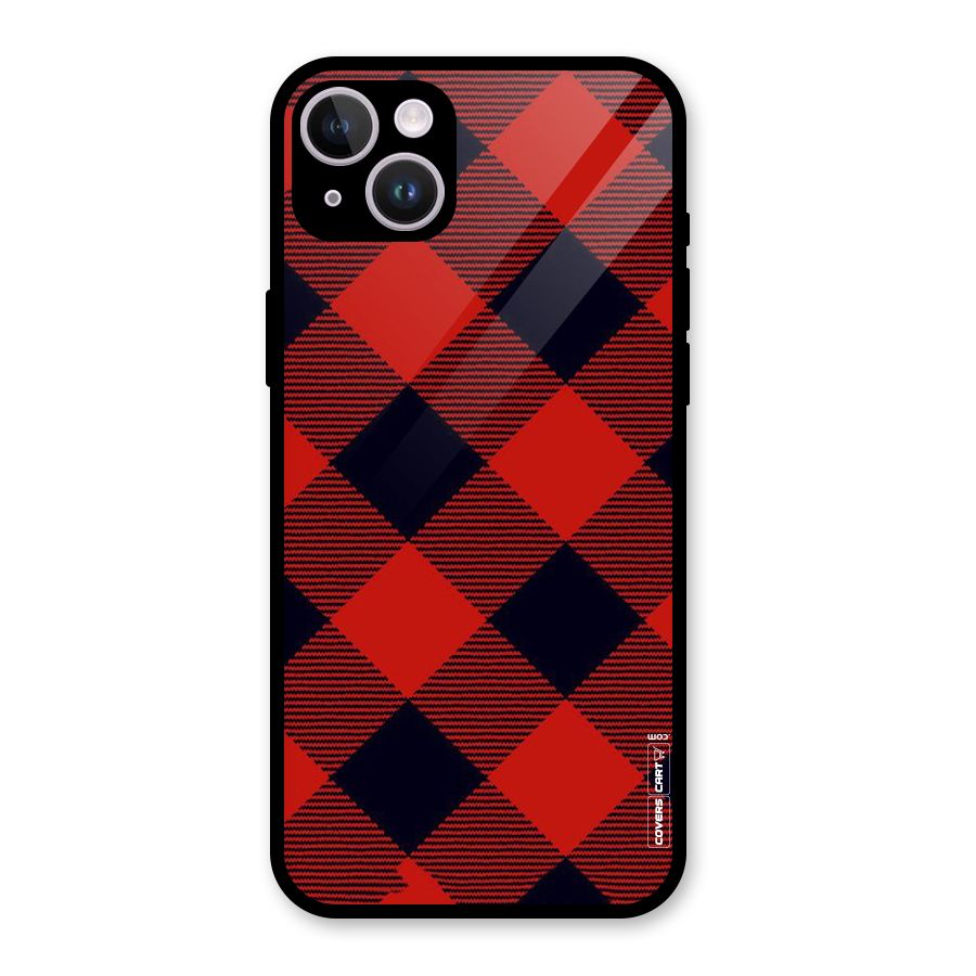 Red Diagonal Check Glass Back Case for iPhone 14 Plus