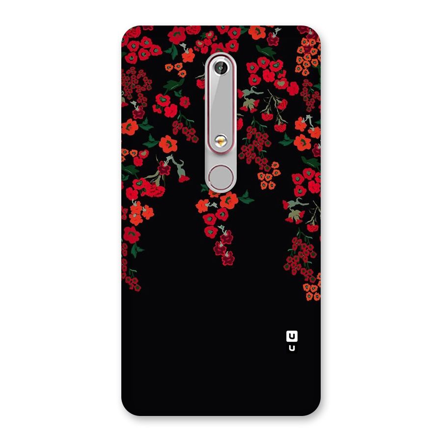 Red Floral Pattern Back Case for Nokia 6.1