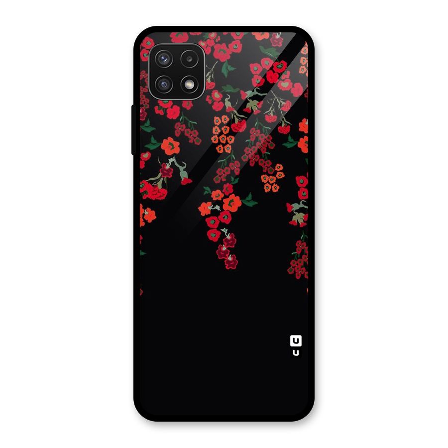 Red Floral Pattern Glass Back Case for Galaxy A22 5G