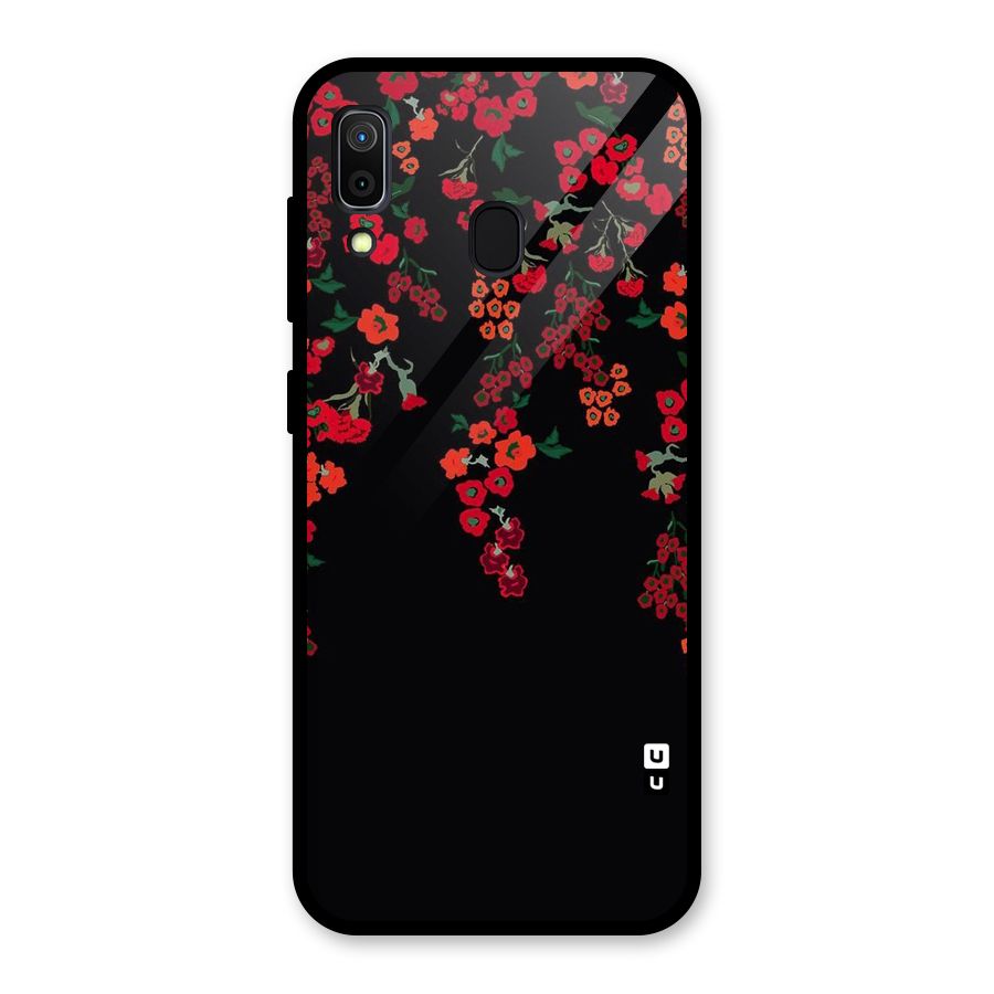 Red Floral Pattern Glass Back Case for Galaxy A30