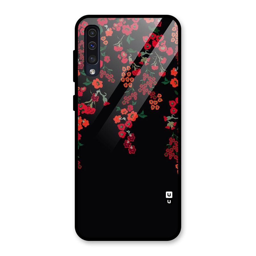 Red Floral Pattern Glass Back Case for Galaxy A50