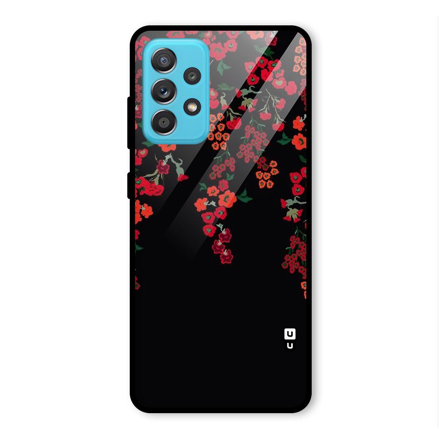 Red Floral Pattern Glass Back Case for Galaxy A52