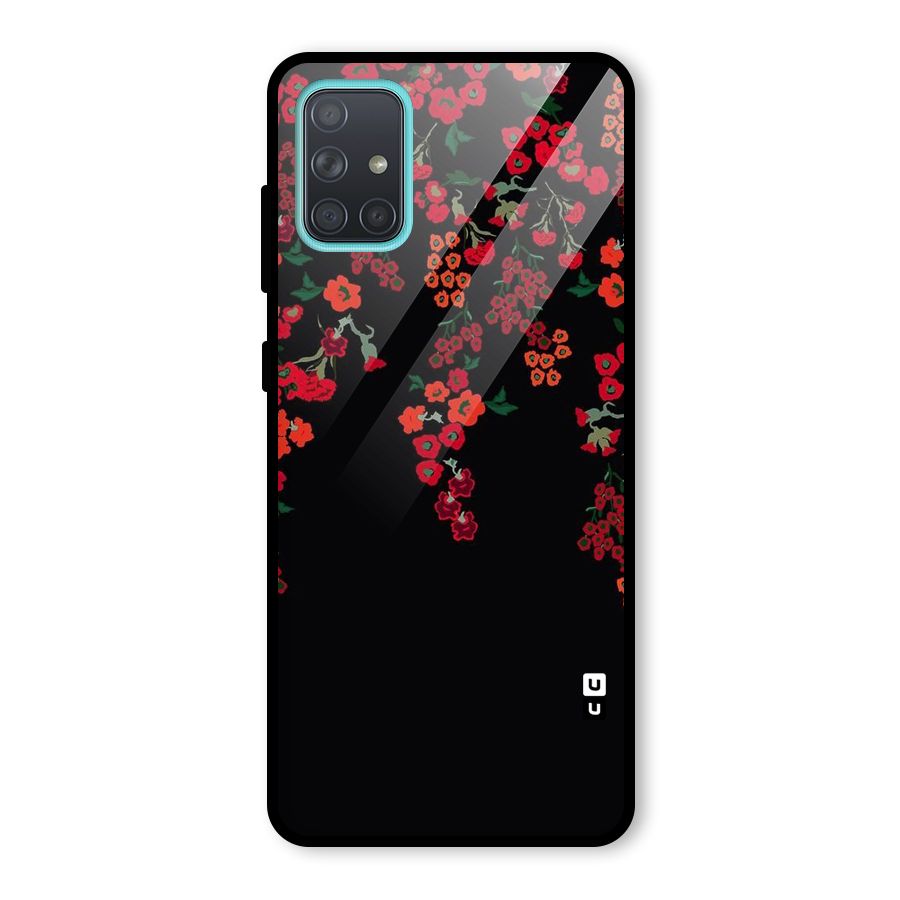 Red Floral Pattern Glass Back Case for Galaxy A71