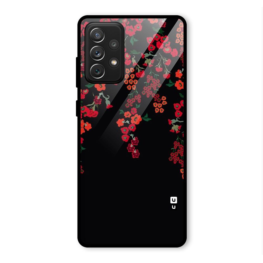Red Floral Pattern Glass Back Case for Galaxy A72