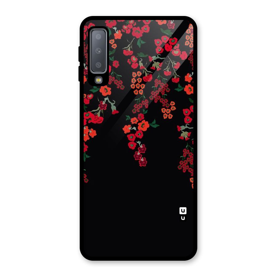 Red Floral Pattern Glass Back Case for Galaxy A7 (2018)