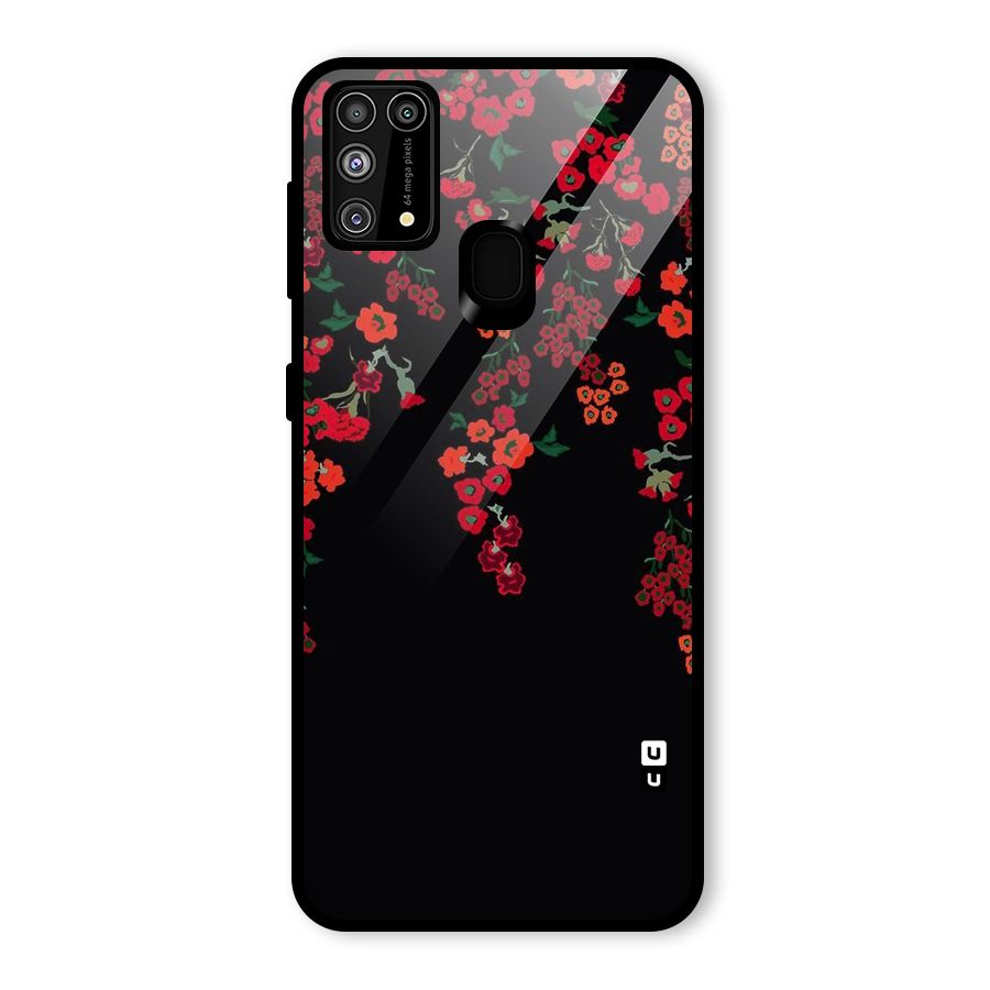 Red Floral Pattern Glass Back Case for Galaxy F41