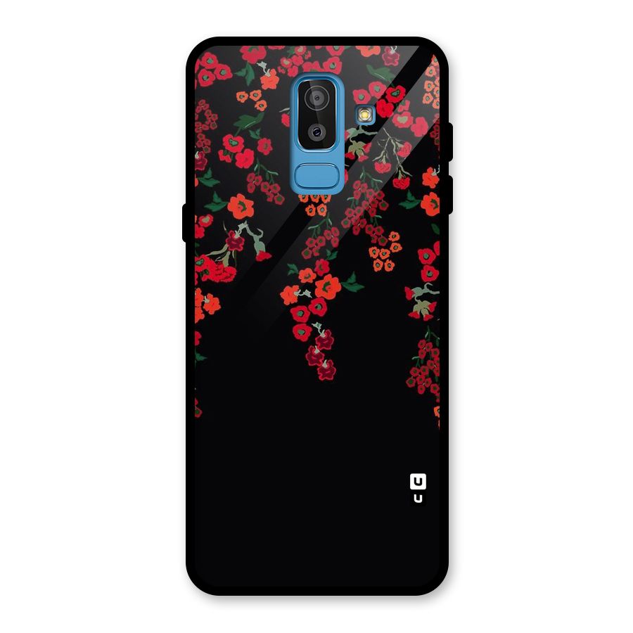 Red Floral Pattern Glass Back Case for Galaxy J8