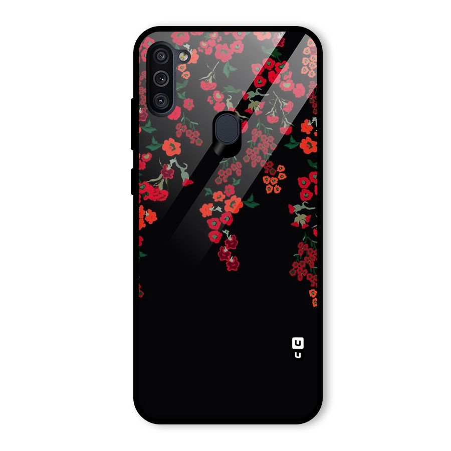 Red Floral Pattern Glass Back Case for Galaxy M11