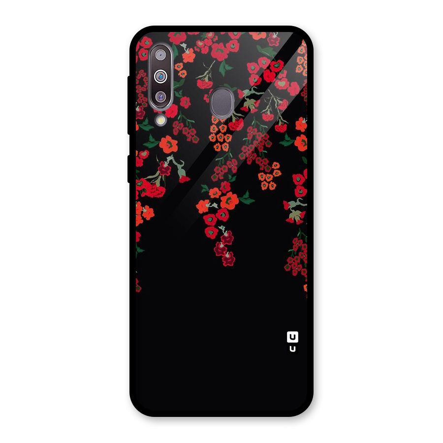 Red Floral Pattern Glass Back Case for Galaxy M30