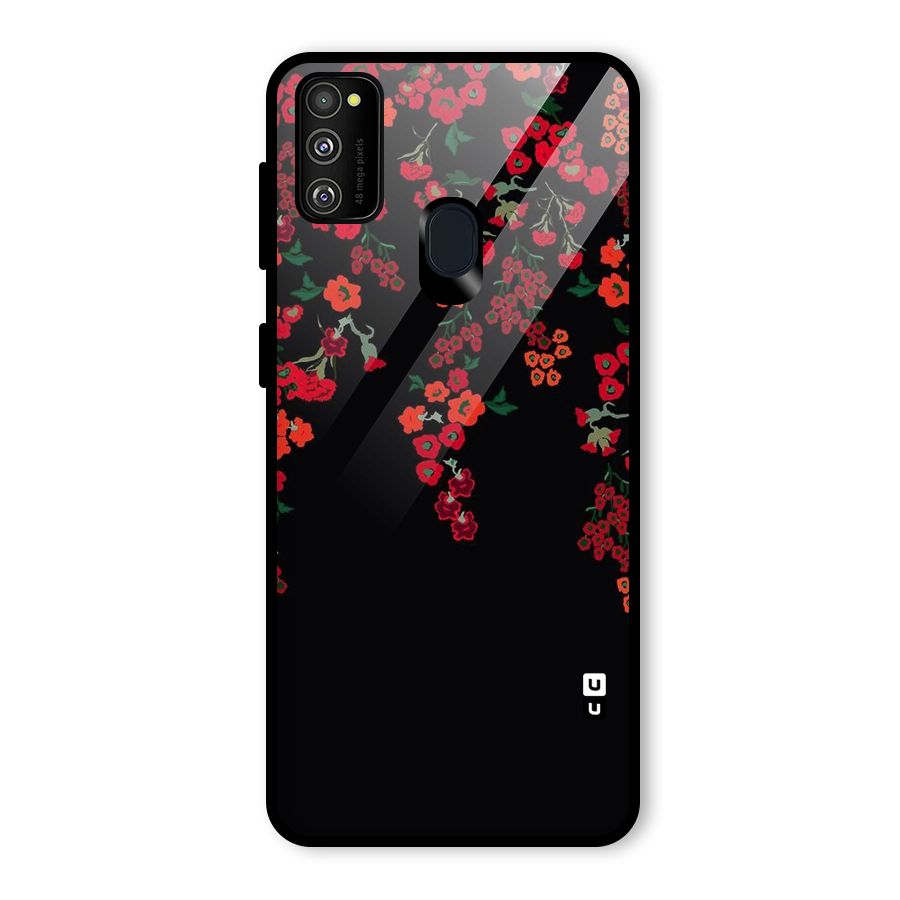 Red Floral Pattern Glass Back Case for Galaxy M30s