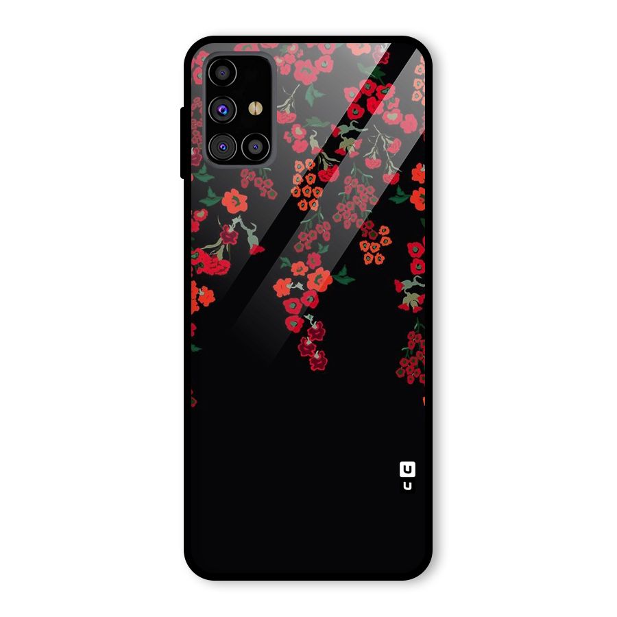 Red Floral Pattern Glass Back Case for Galaxy M31s