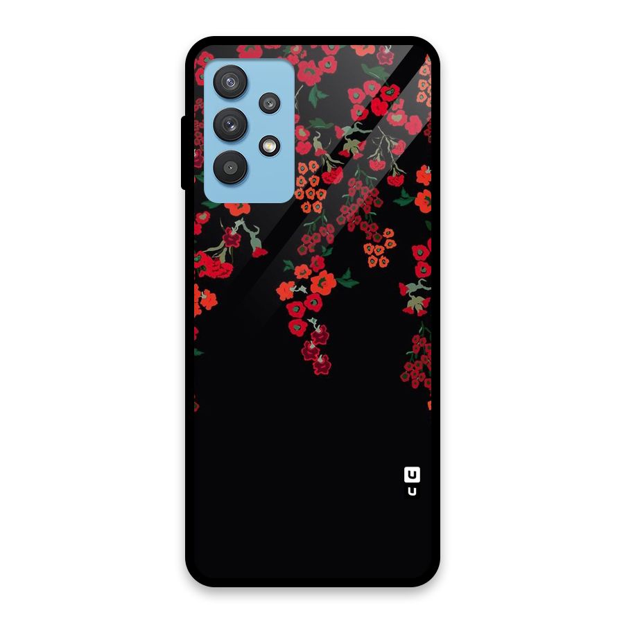 Red Floral Pattern Glass Back Case for Galaxy M32 5G