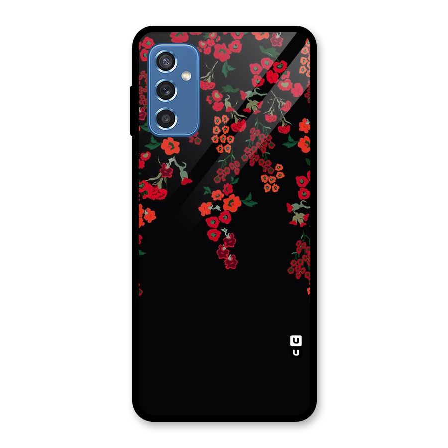 Red Floral Pattern Glass Back Case for Galaxy M52 5G