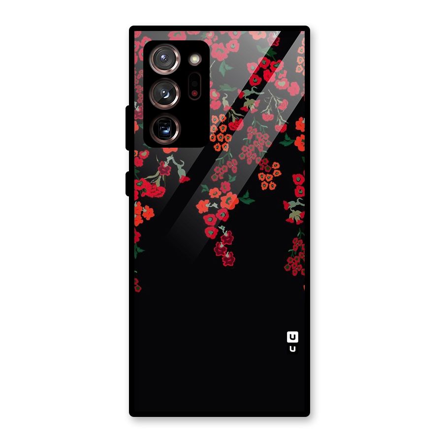 Red Floral Pattern Glass Back Case for Galaxy Note 20 Ultra