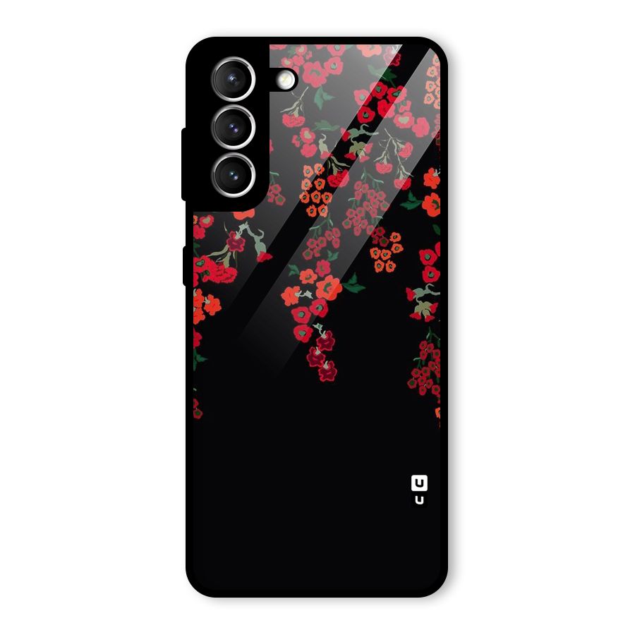 Red Floral Pattern Glass Back Case for Galaxy S21 5G