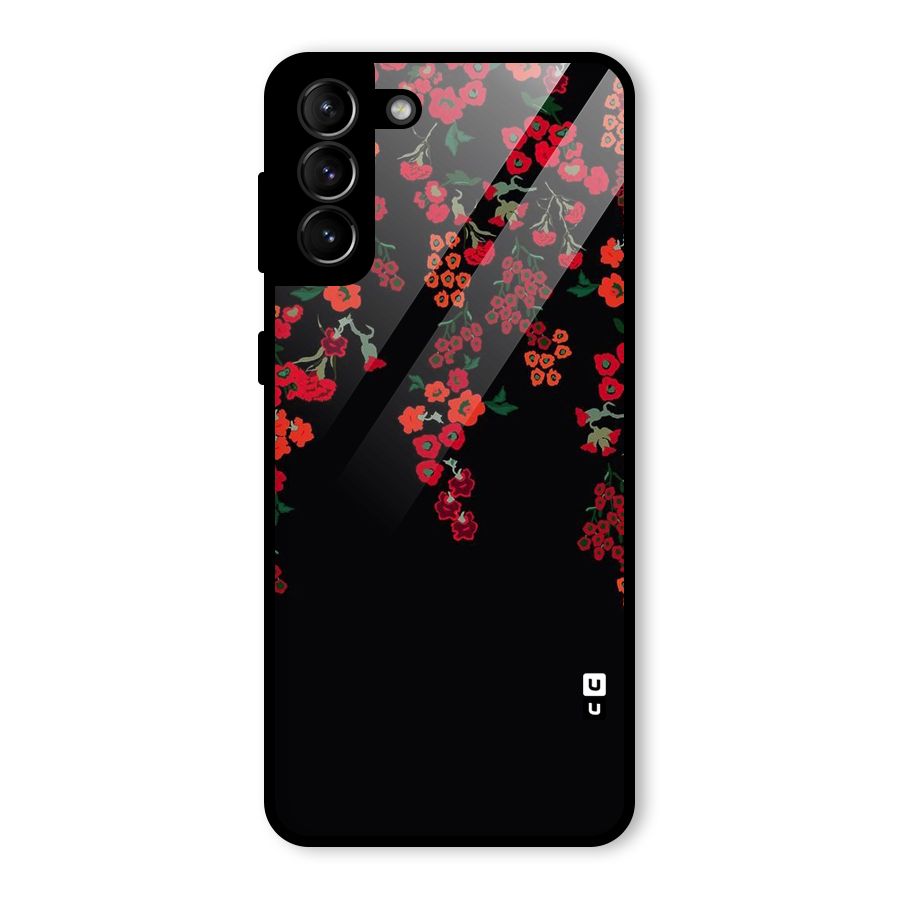 Red Floral Pattern Glass Back Case for Galaxy S21 Plus