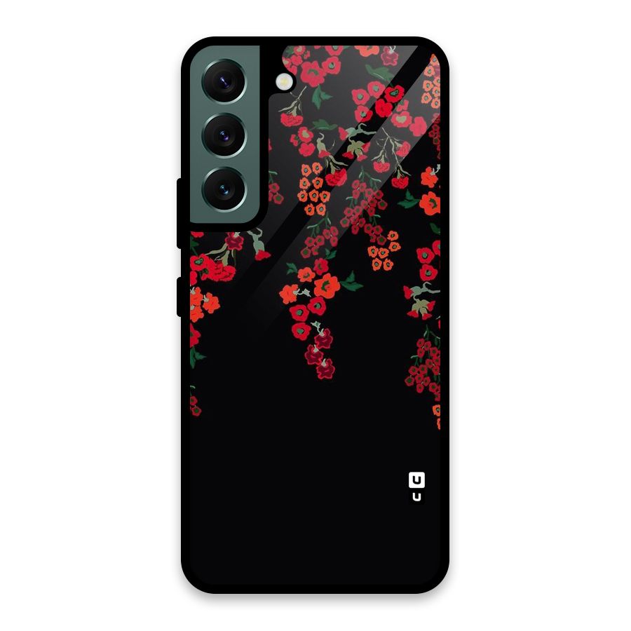 Red Floral Pattern Glass Back Case for Galaxy S22 5G