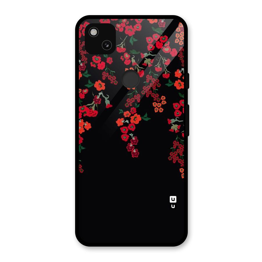 Red Floral Pattern Glass Back Case for Google Pixel 4a