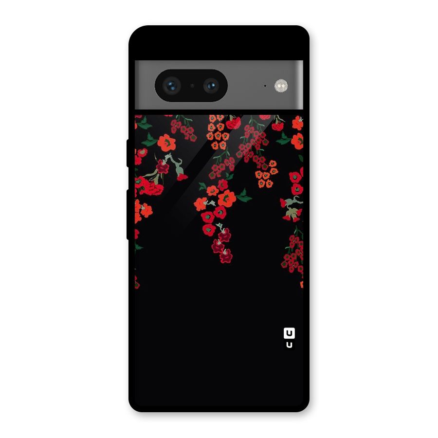 Red Floral Pattern Glass Back Case for Google Pixel 7