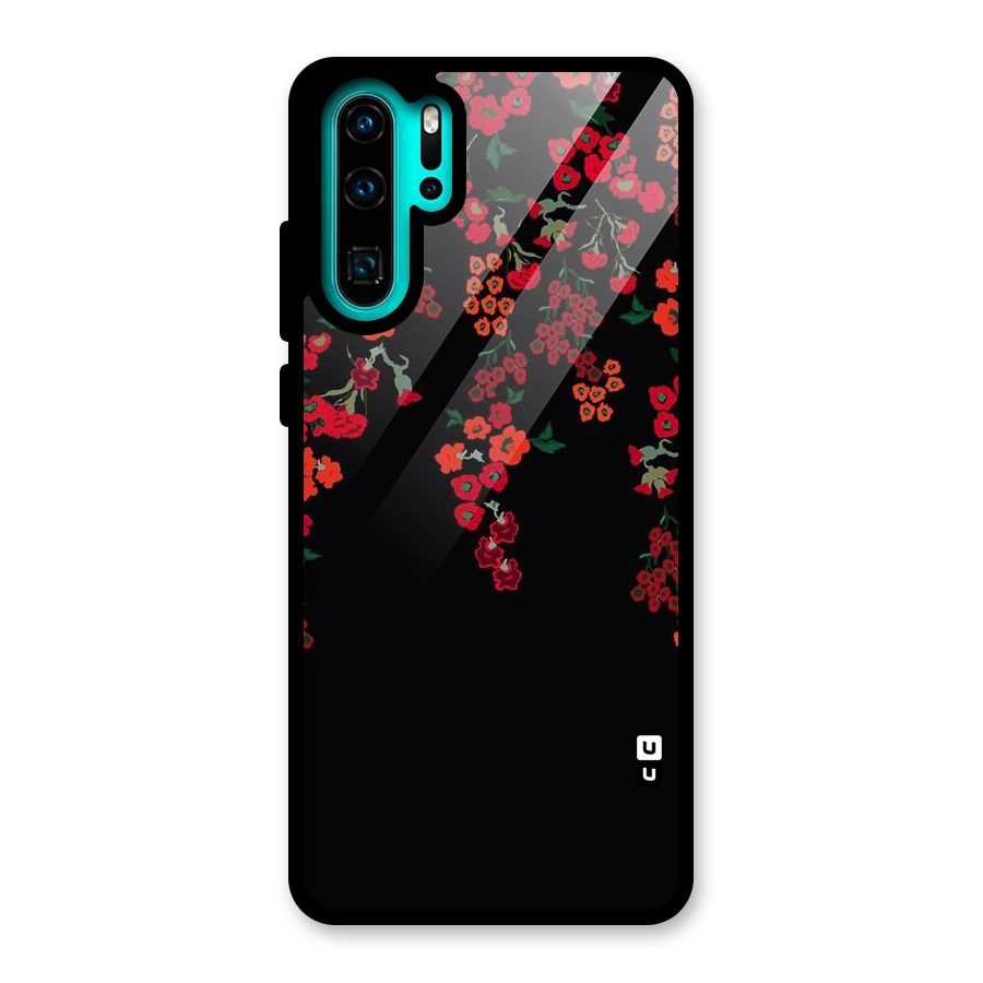 Red Floral Pattern Glass Back Case for Huawei P30 Pro
