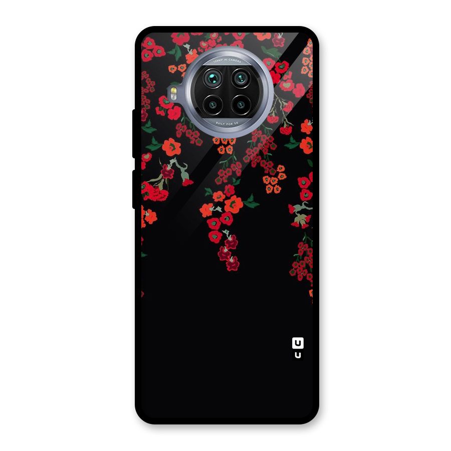 Red Floral Pattern Glass Back Case for Mi 10i