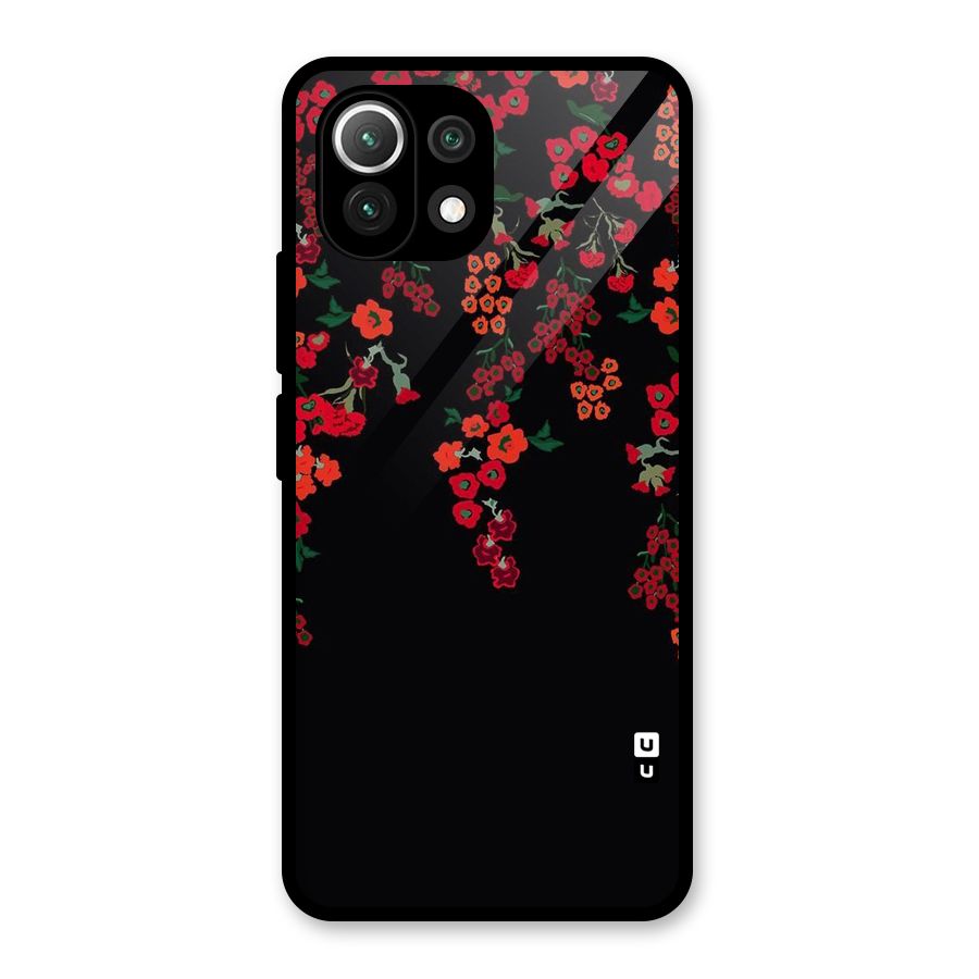 Red Floral Pattern Glass Back Case for Mi 11 Lite NE 5G