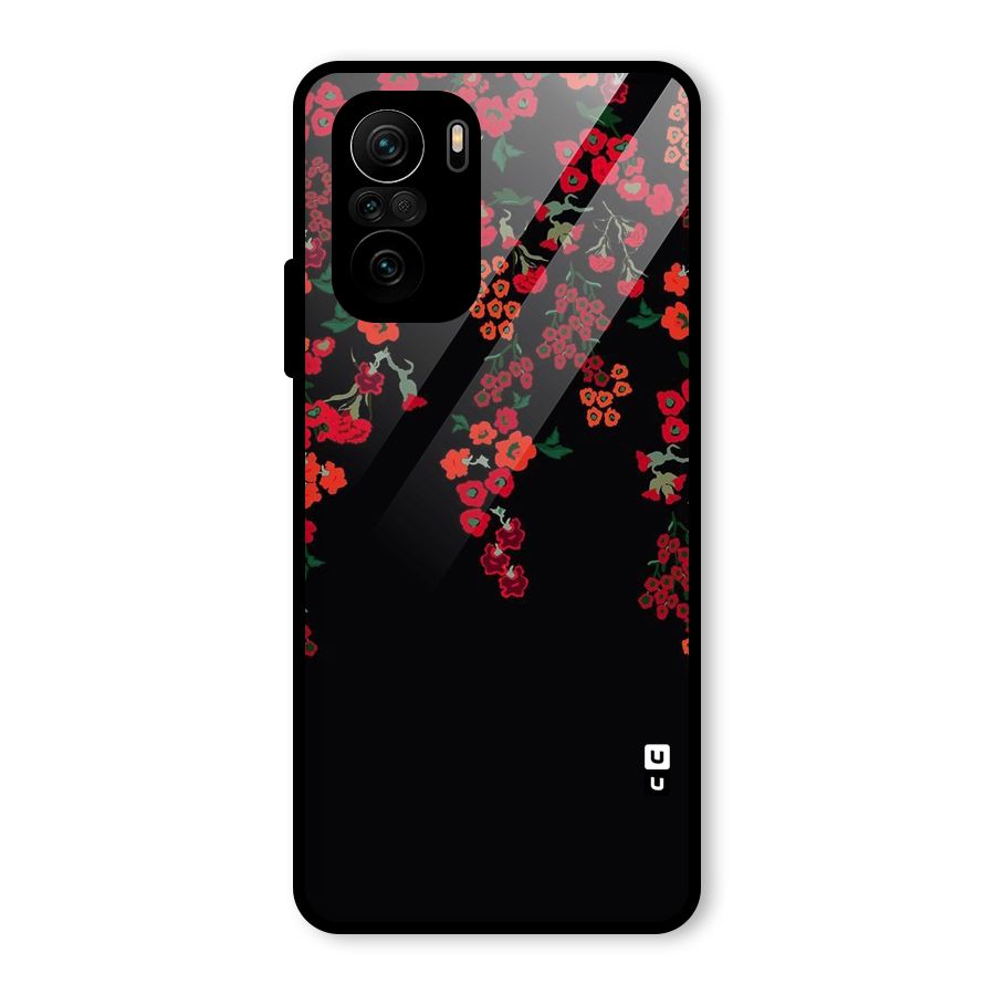 Red Floral Pattern Glass Back Case for Mi 11x