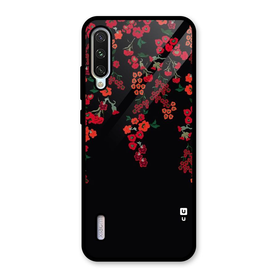 Red Floral Pattern Glass Back Case for Mi A3