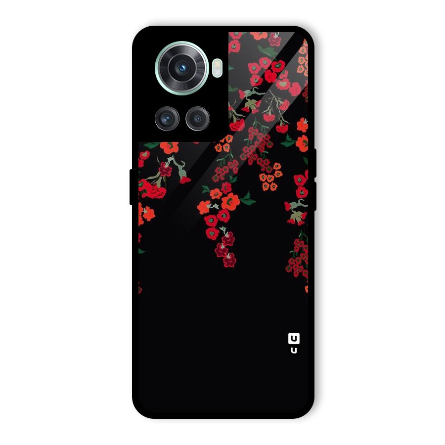 Red Floral Pattern Glass Back Case for OnePlus 10R