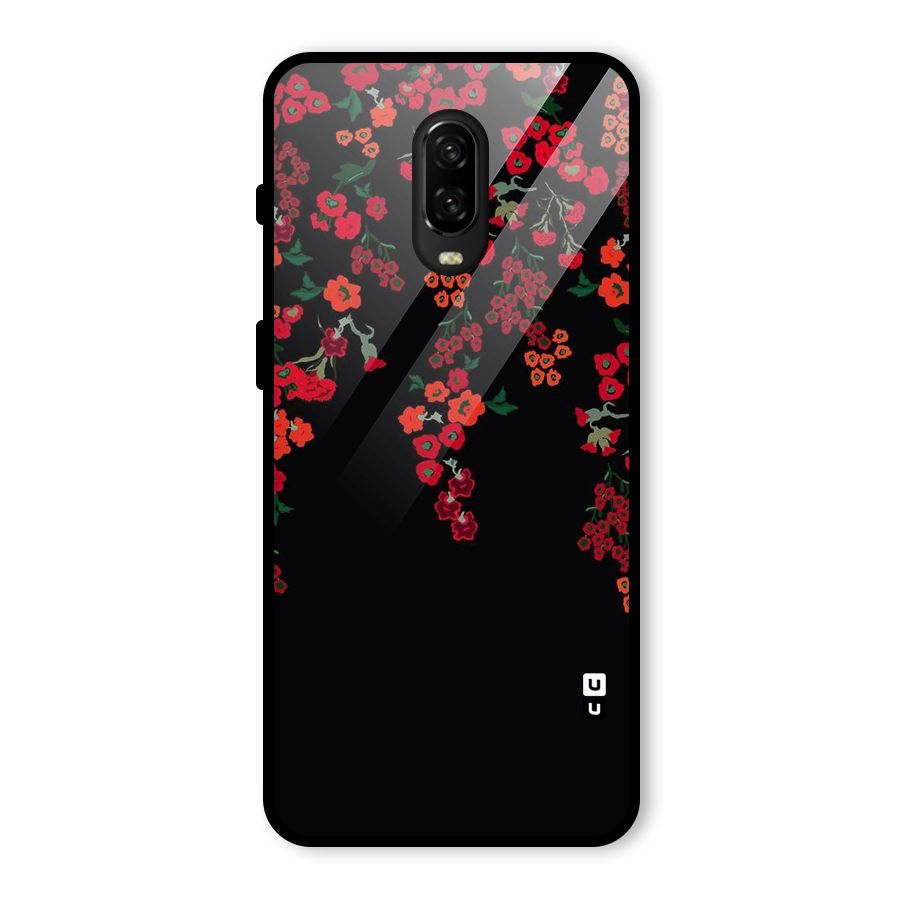 Red Floral Pattern Glass Back Case for OnePlus 6T