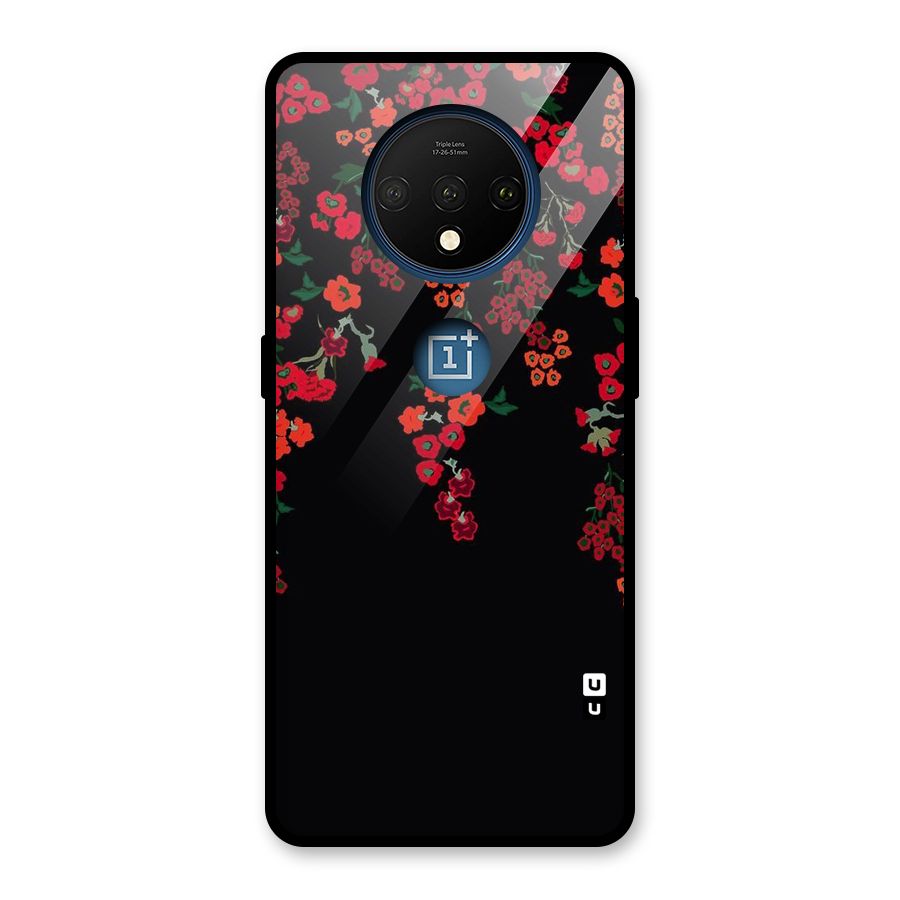 Red Floral Pattern Glass Back Case for OnePlus 7T