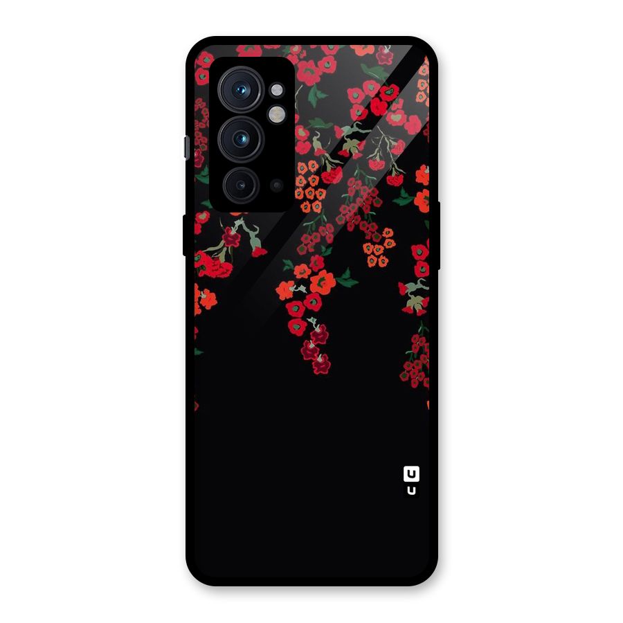 Red Floral Pattern Glass Back Case for OnePlus 9RT 5G
