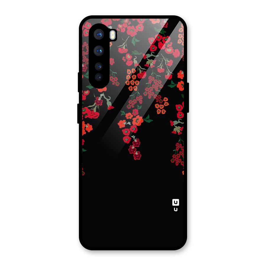 Red Floral Pattern Glass Back Case for OnePlus Nord