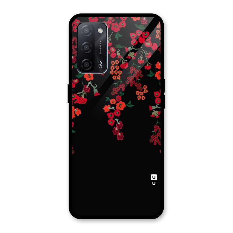 Red Floral Pattern Glass Back Case for Oppo A53s 5G