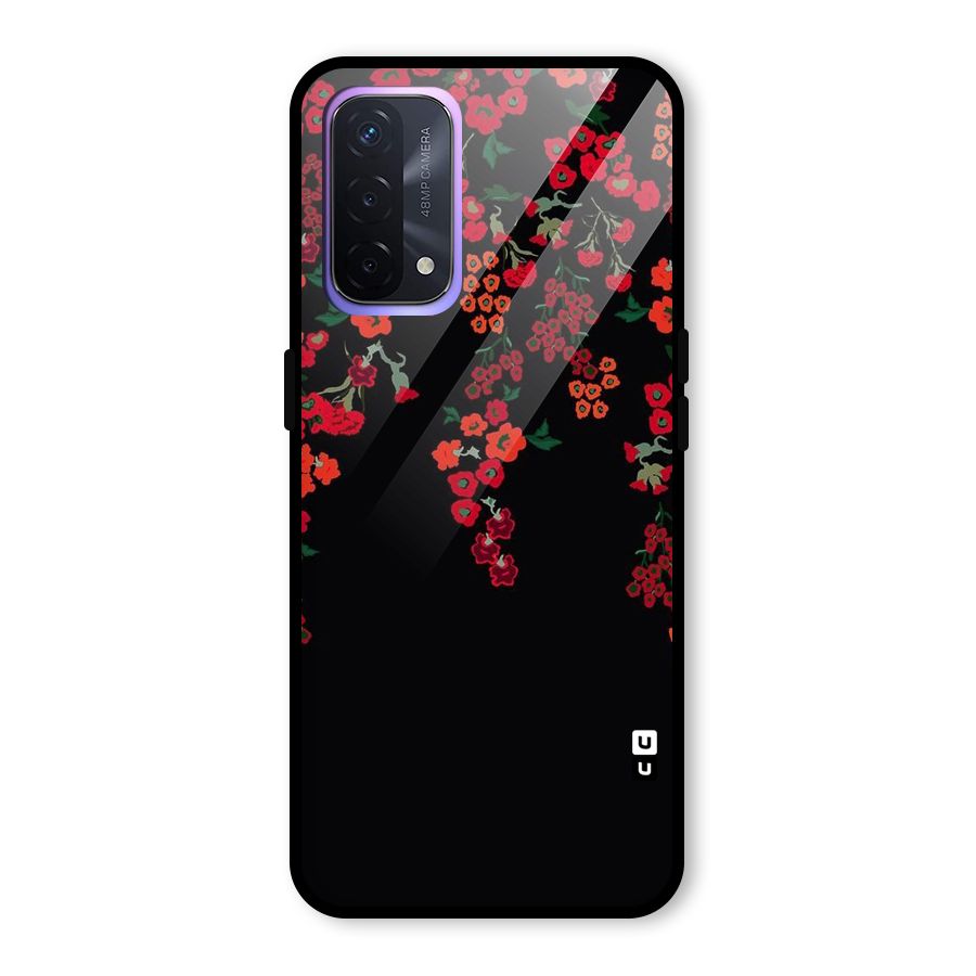 Red Floral Pattern Glass Back Case for Oppo A74 5G
