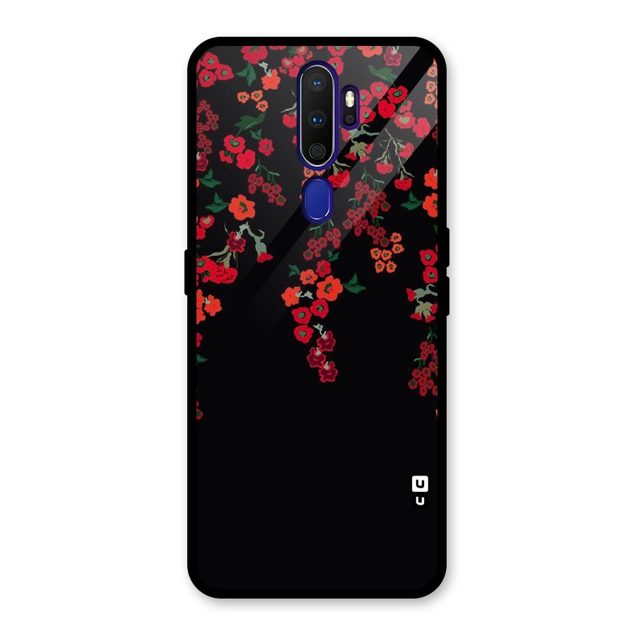 Red Floral Pattern Glass Back Case for Oppo A9 (2020)