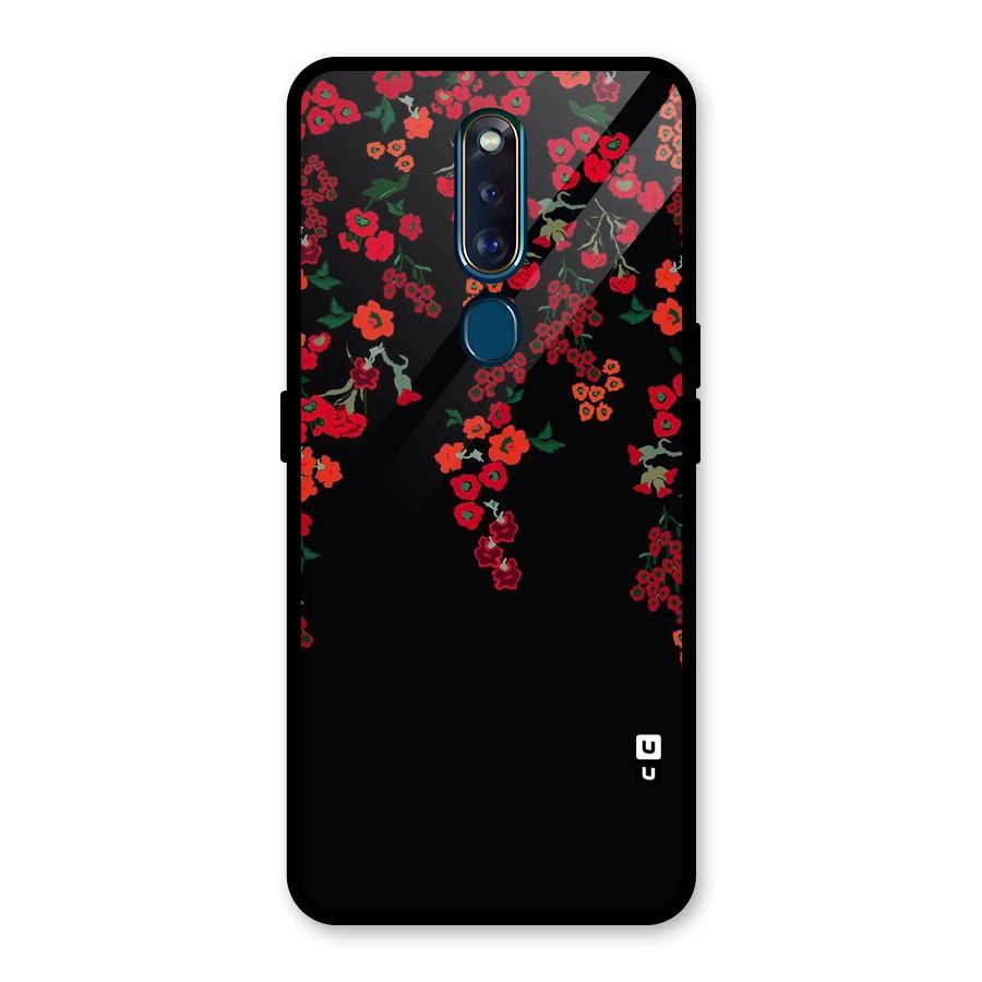 Red Floral Pattern Glass Back Case for Oppo F11 Pro