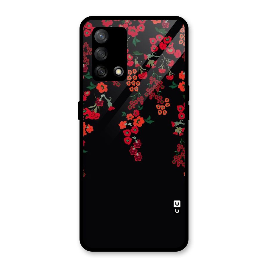 Red Floral Pattern Glass Back Case for Oppo F19
