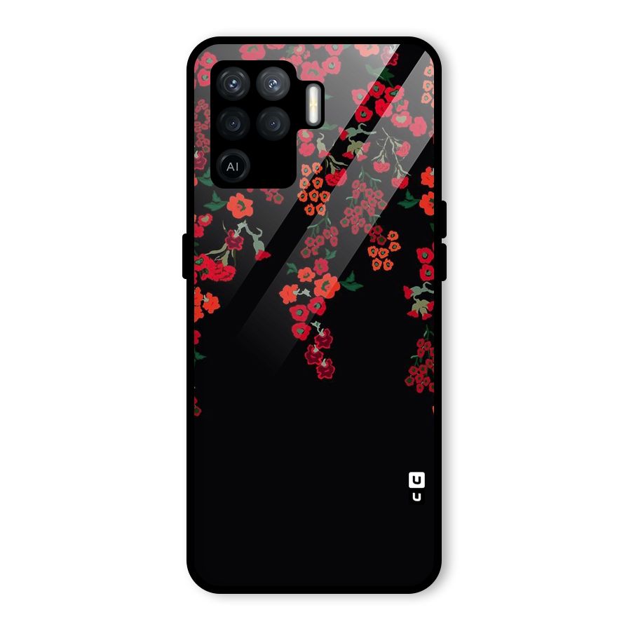 Red Floral Pattern Glass Back Case for Oppo F19 Pro