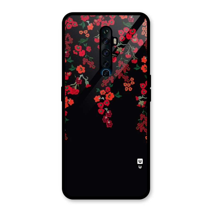 Red Floral Pattern Glass Back Case for Oppo Reno2 Z