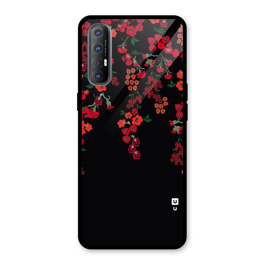 Red Floral Pattern Glass Back Case for Oppo Reno3 Pro