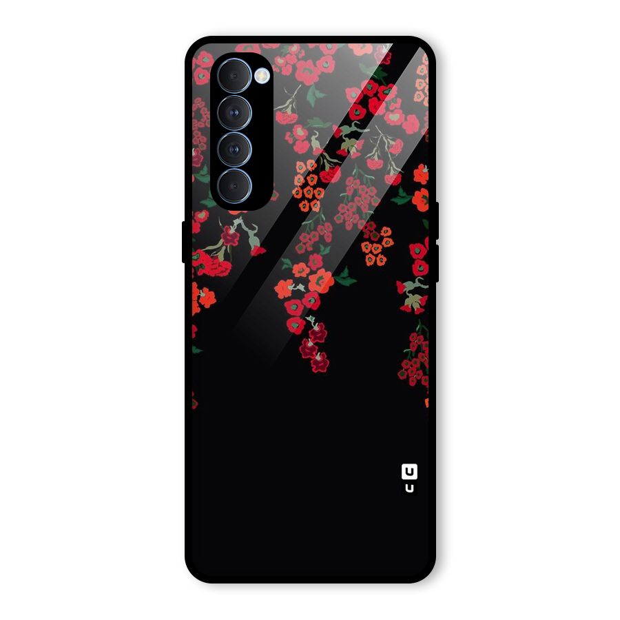 Red Floral Pattern Glass Back Case for Oppo Reno4 Pro