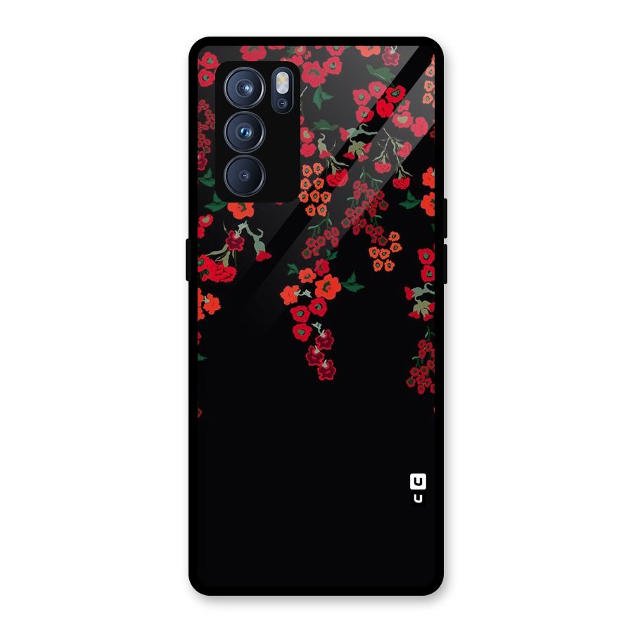 Red Floral Pattern Glass Back Case for Oppo Reno6 Pro 5G