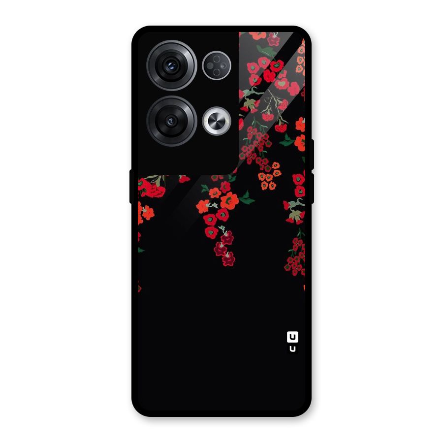 Red Floral Pattern Glass Back Case for Oppo Reno8 Pro 5G