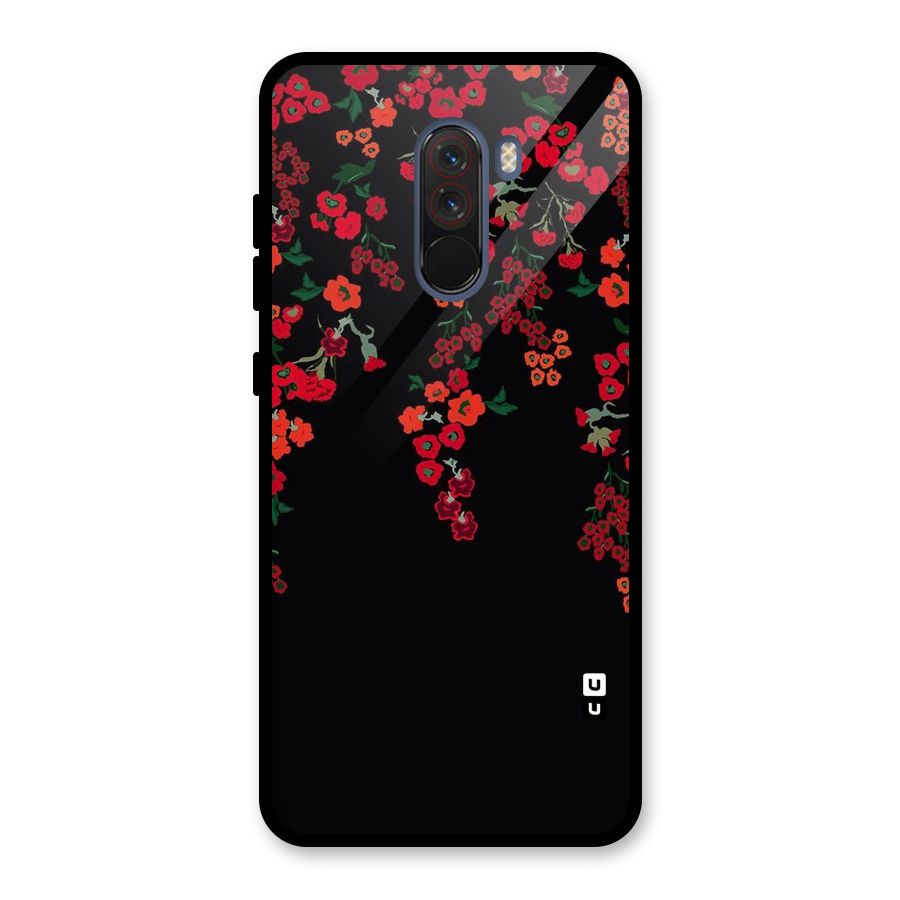 Red Floral Pattern Glass Back Case for Poco F1